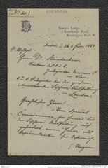 Nachlass Franz Steindachner, Brief von Arthur Diósy an Franz Steindachner (26.06.1883), Inv.Nr. 107.01, Seite 1